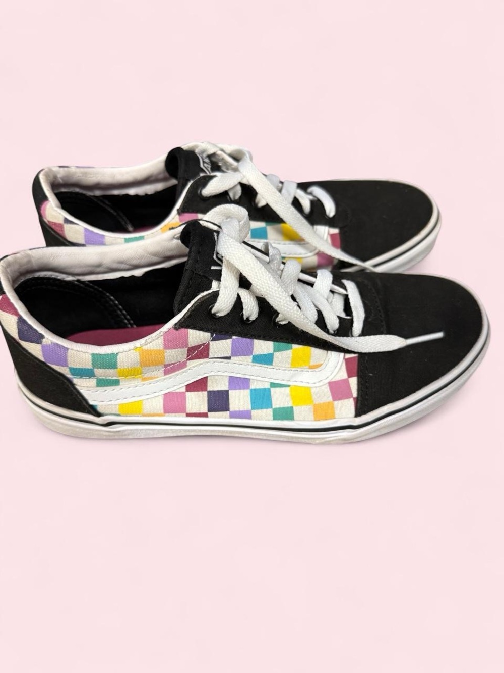 Vans Kids Black Sneakers with Pastel Checkerboard
